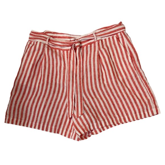 Boden Pants - Boden 100% Linen Red and White Striped Shorts with Belt, Size 16/18